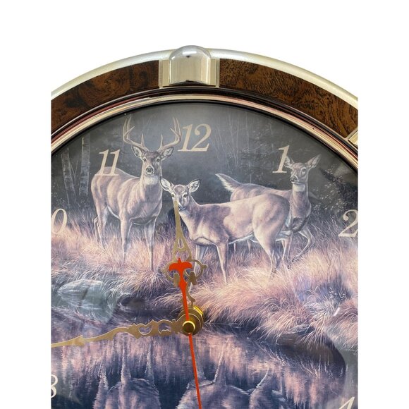Deer-Themed Quartz Wall Clock With Gold & Wood Finish Frame - Picture 2 of 6